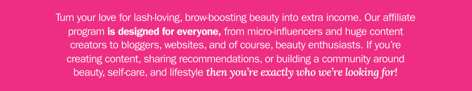 fLASH Cosmetics affiliate program promo text on bright pink background, beauty influencers targeted