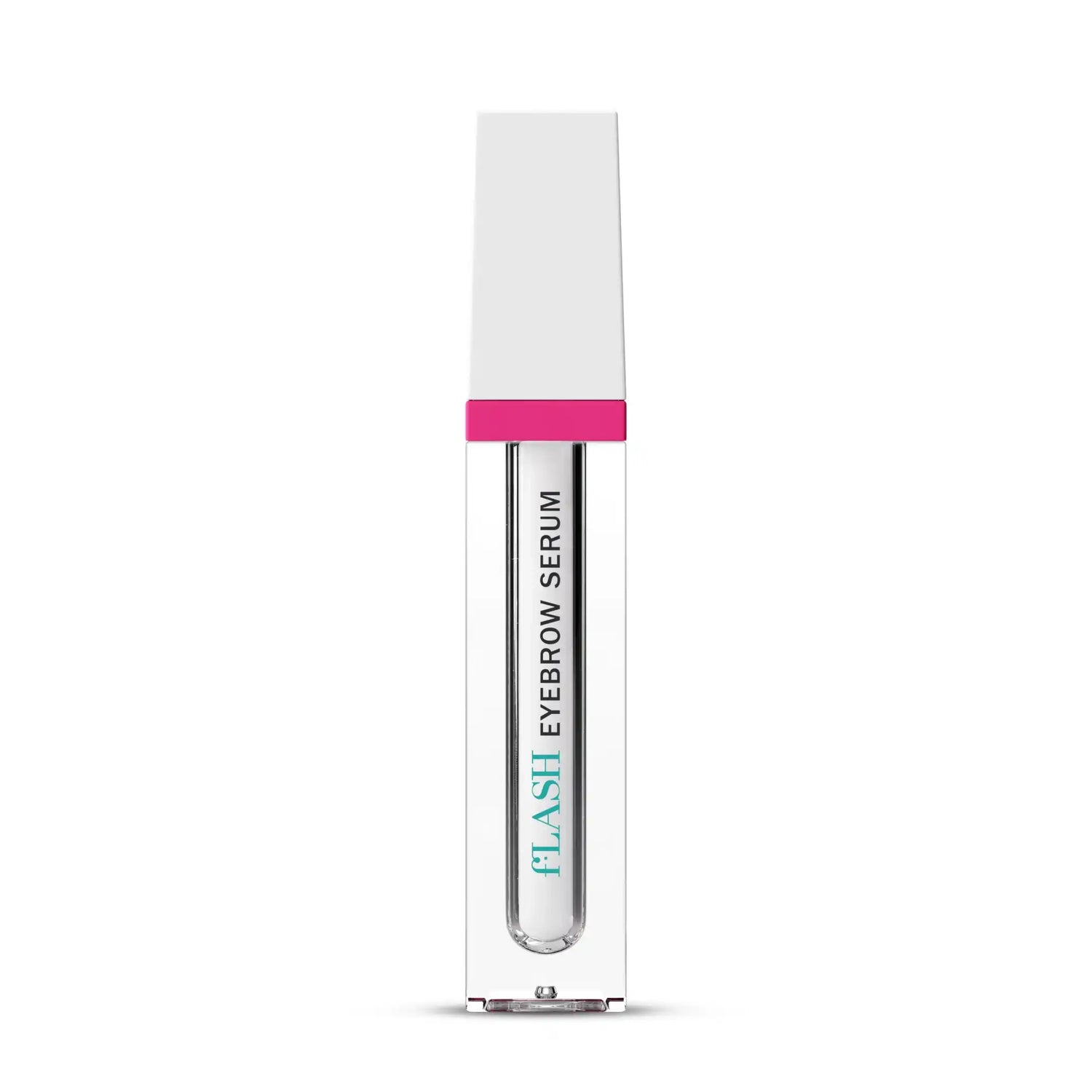 fLASH Eyebrow Serum bottle with white cap and pink trim on white background