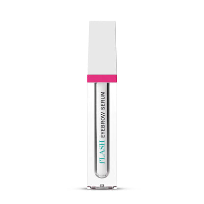 fLASH Eyebrow Serum bottle with white cap and pink trim on white background