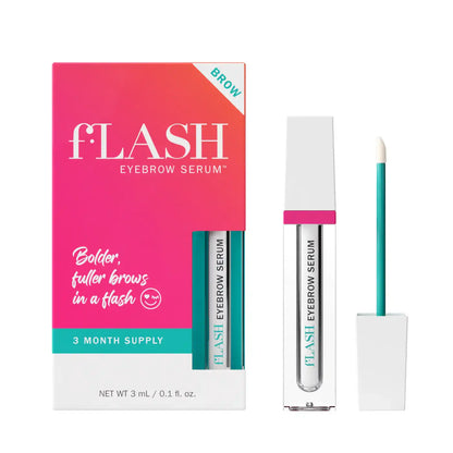 fLASH Eyebrow Serum 3-month supply box with applicator and serum tube
