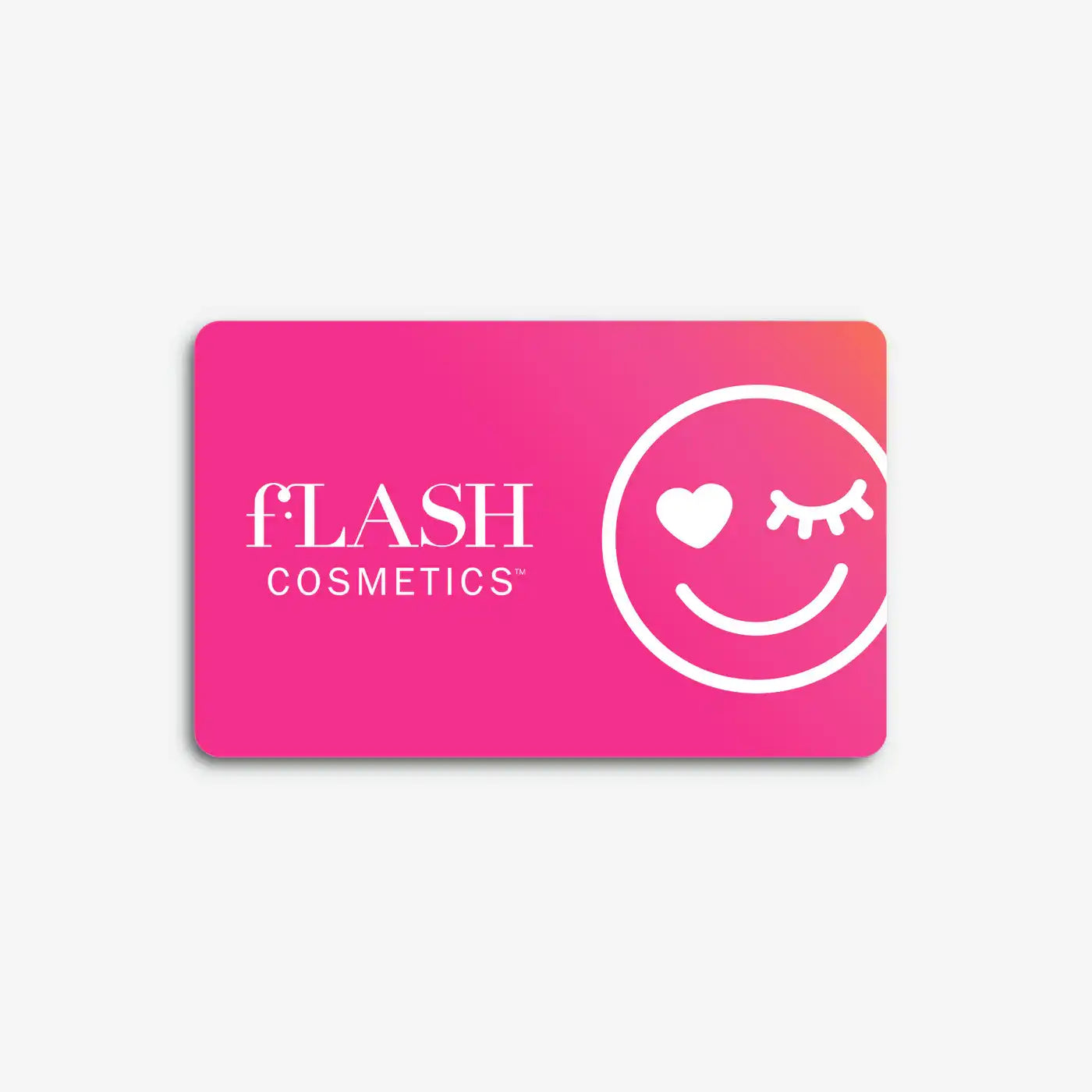fLASH Cosmetics pink gift card with smiling winking face and logo on white background