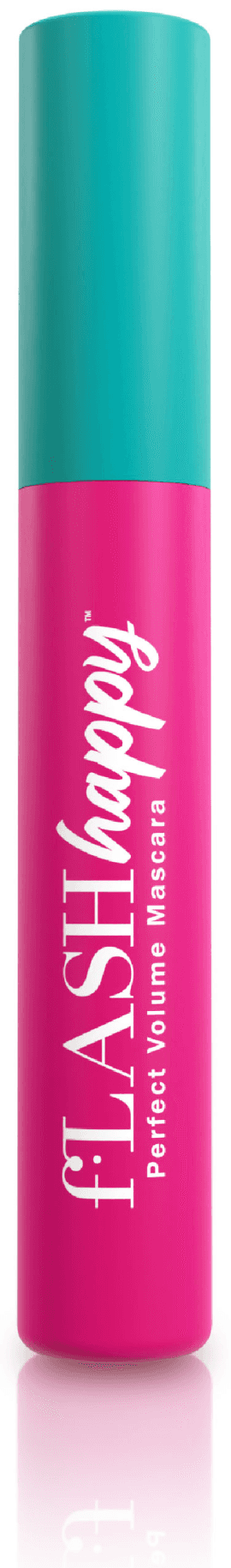 FLASH Cosmetics pink and turquoise mascara tube with Perfect Volume Mascara label